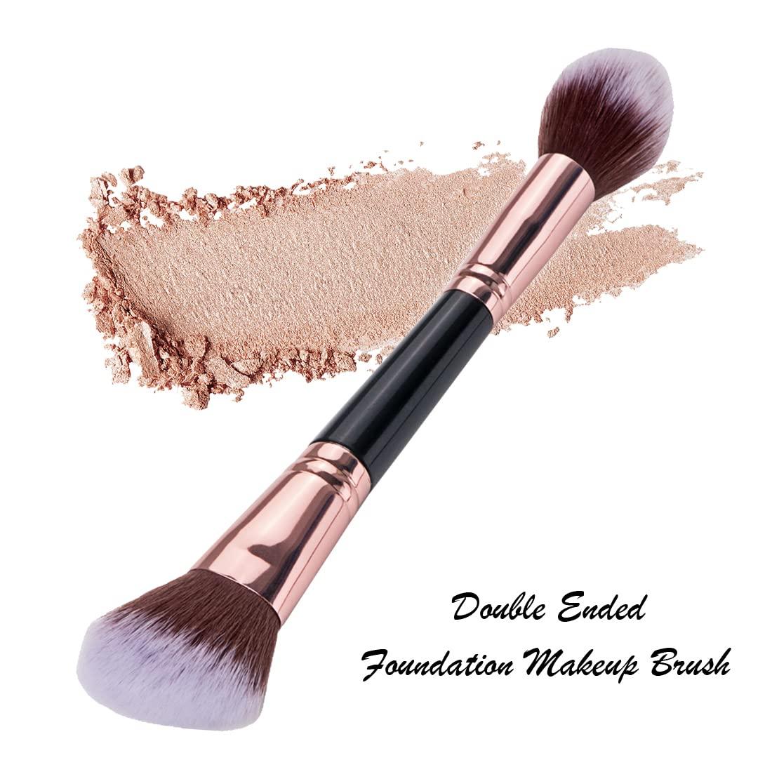 Foundation Brush and Angled Eyebrow Brush, Double Ended Makeup Brushes for Blending Liquid