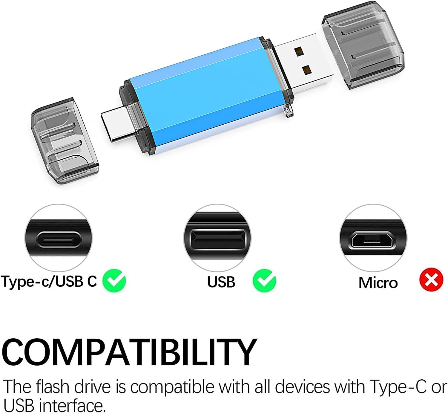 64GB USB C Flash Drive, 2-in-1 OTG USB 3.0 Thumb Drive, Dual USB Memory  Stick Pen Drive for Type-C Android Smartphones Tablets and New MacBook  Laptop