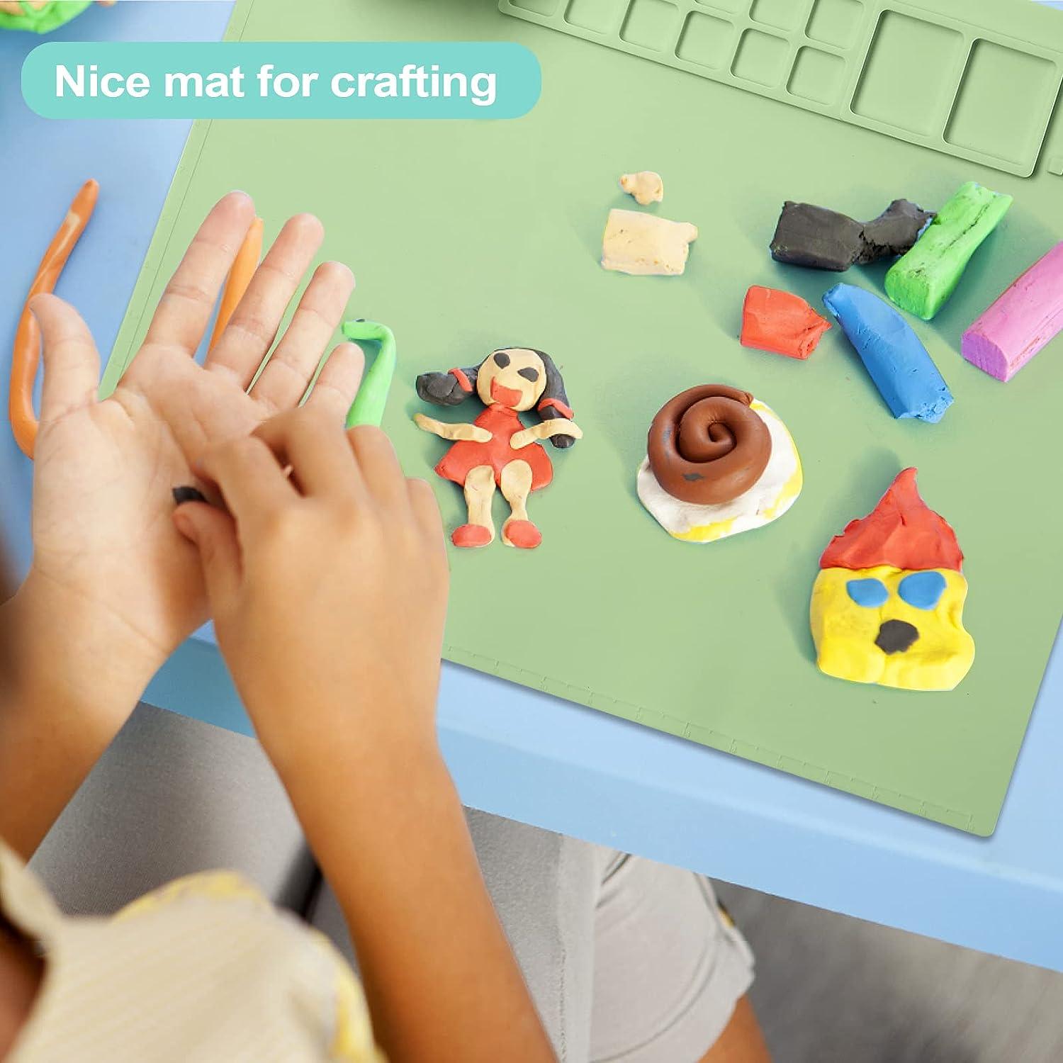 Kids Silicone Art Mat with Foldable Cup Brush Holder Color Dividers  Waterproof Heat-resistant Craft Mat