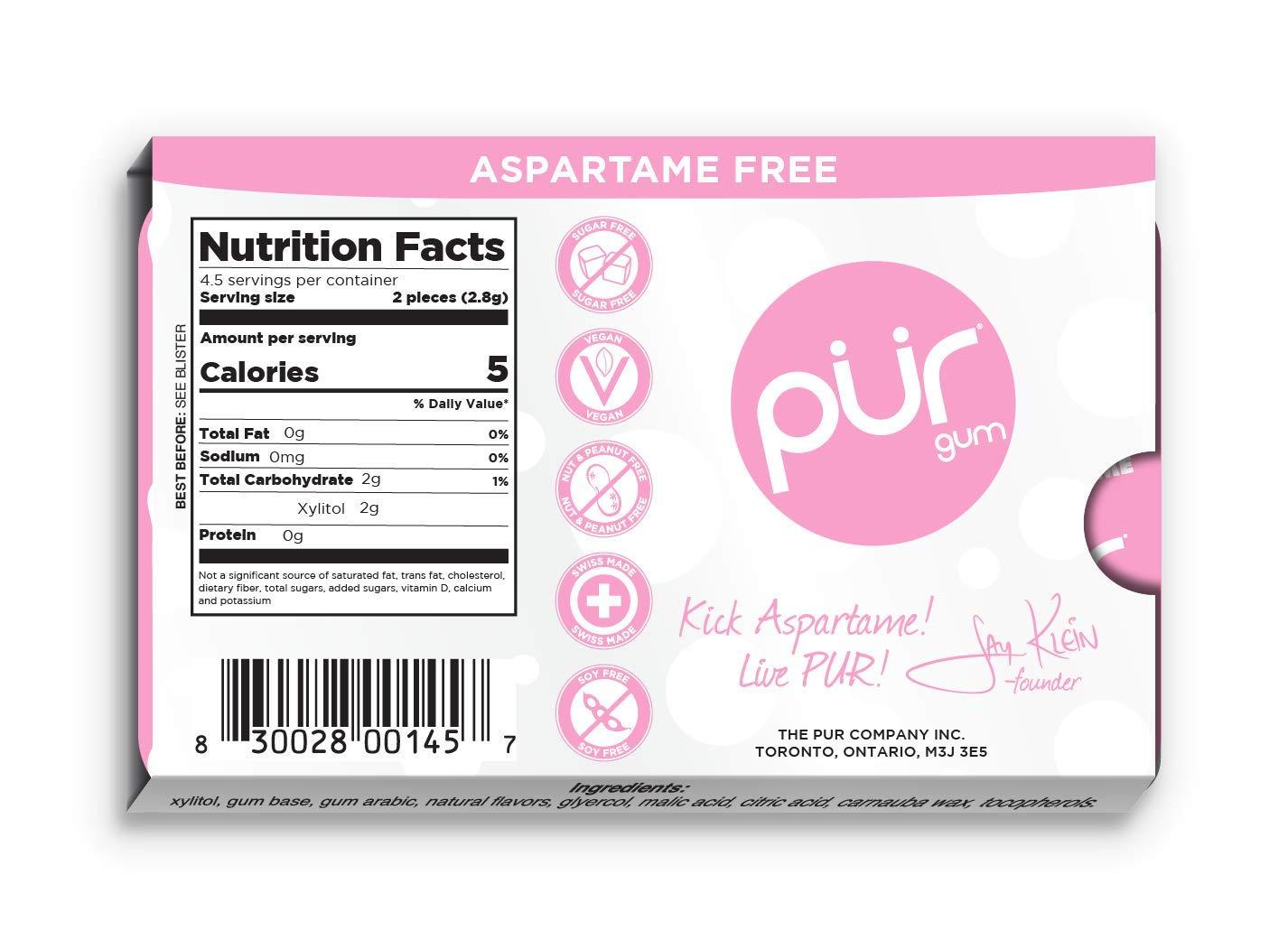 PUR Gum Sugar Free Chewing Gum with Xylitol, Aspartame Free + Gluten