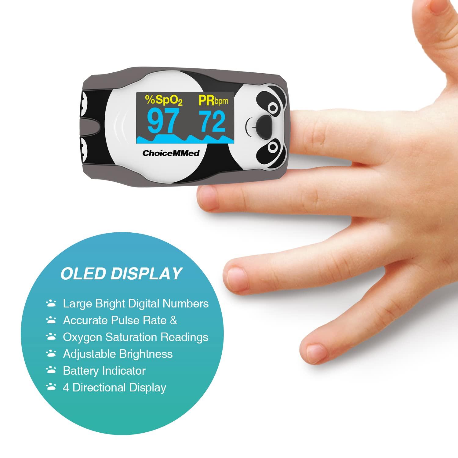 CHOICEMMED OLED Panda Pediatric Pulse Oximeter Fingertip SP02 Pulse