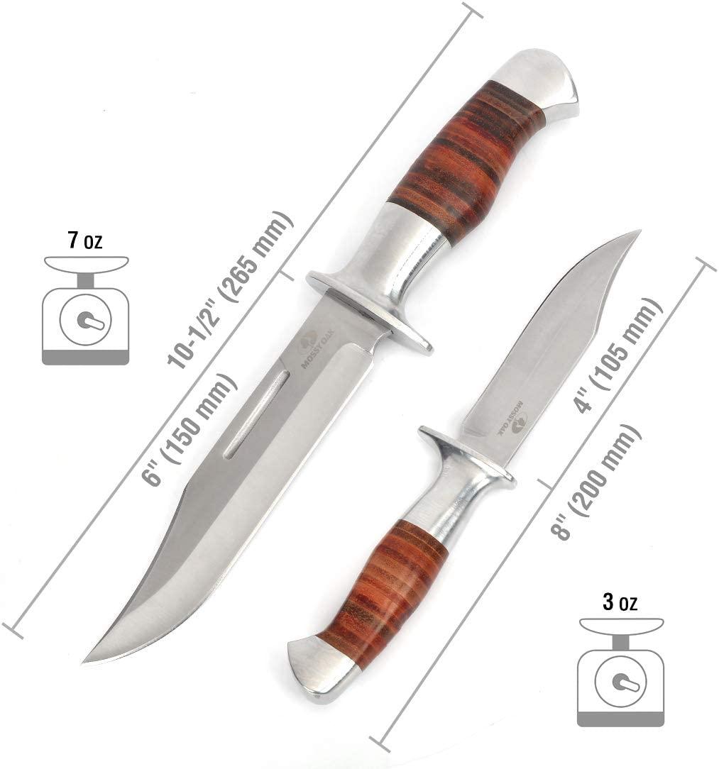 MOSSY OAK Fixed Blade Bowie Knife, 2piece Hunting Knife with Leather