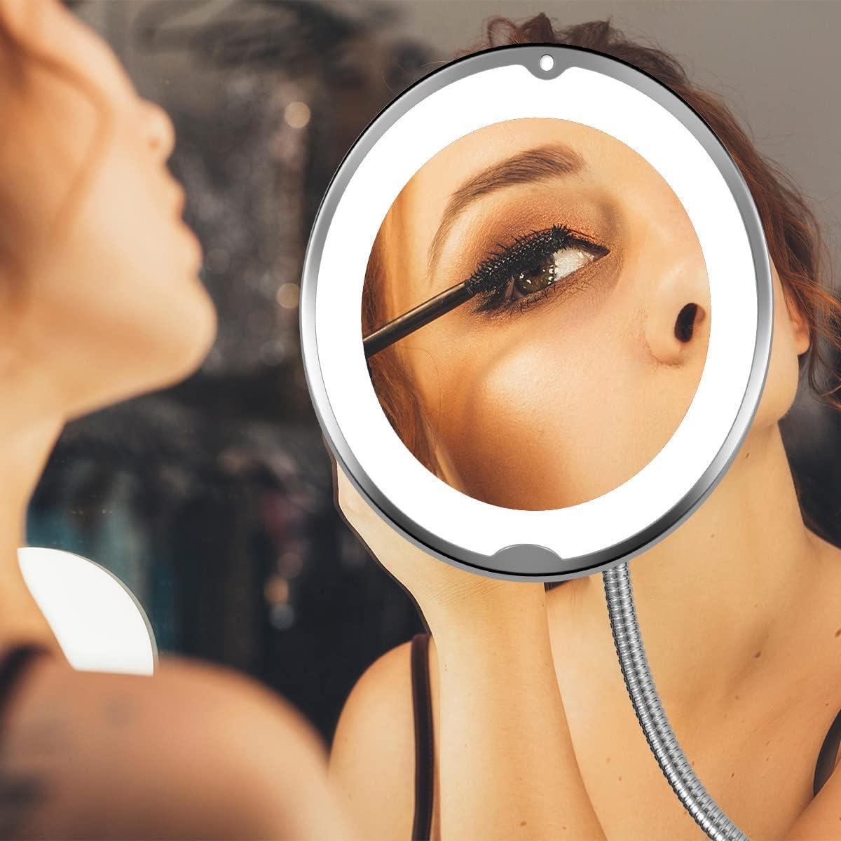 AEVXKHI Flexible Gooseneck Makeup Mirror with LED Light 360 Rotation