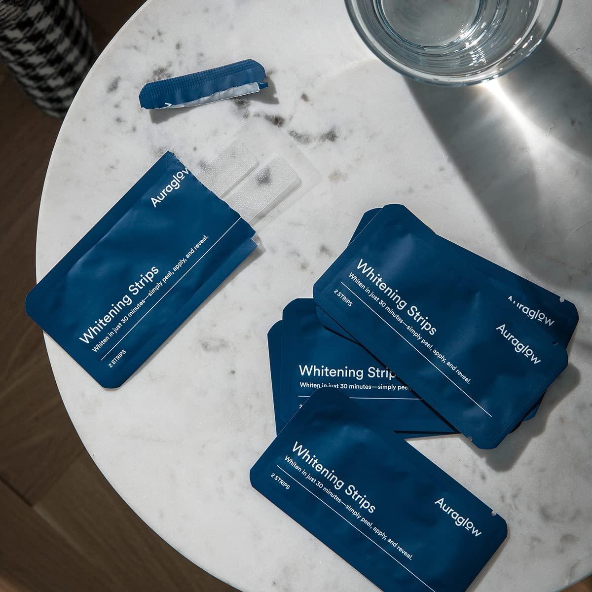 Auraglow Teeth Whitening Strips 28 Strips Enamel Safe, 14 Day Treatment with Hydrogen Peroxide