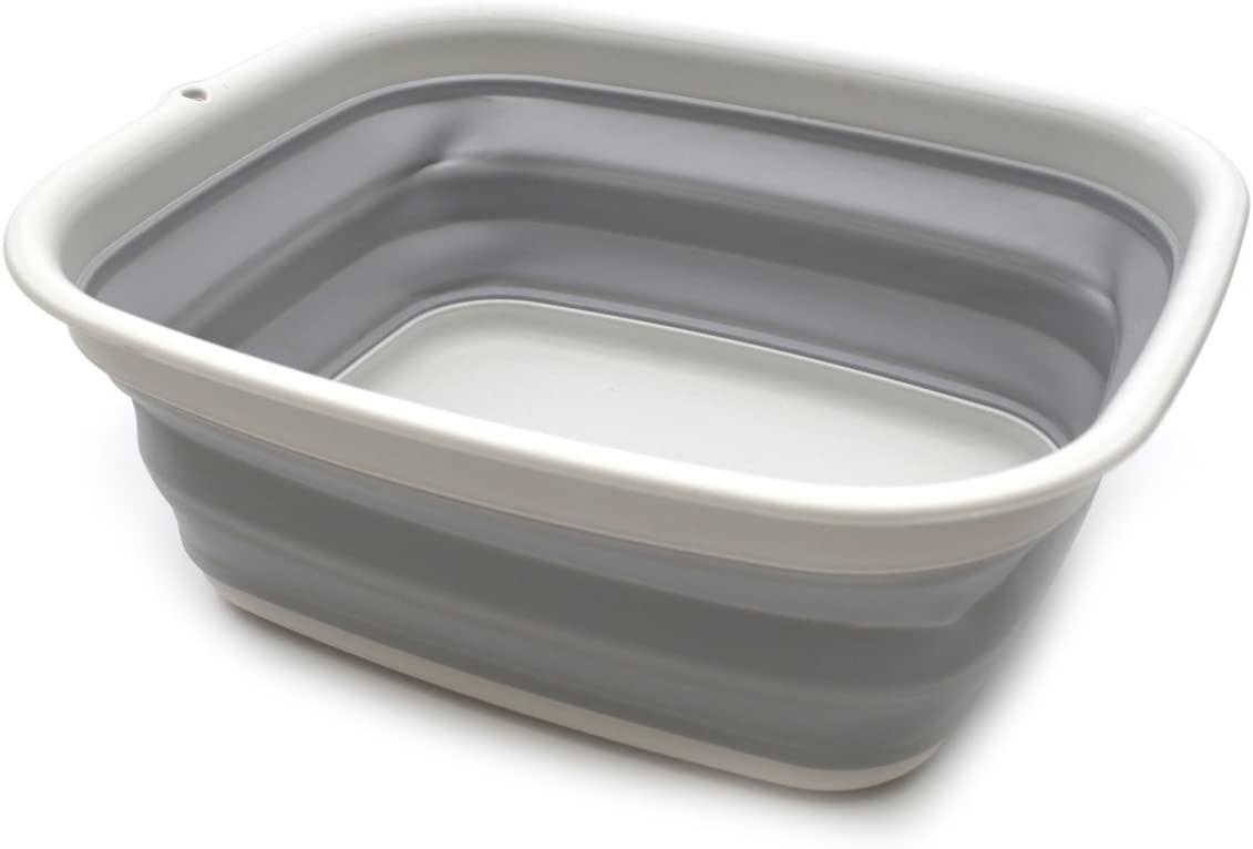 SAMMART 9.45L (2.5 Gallon) Collapsible Tub - Foldable Dish Tub - Portable  Washing Basin - Space Saving Plastic Washtub (Grey, M) M. Grey Medium