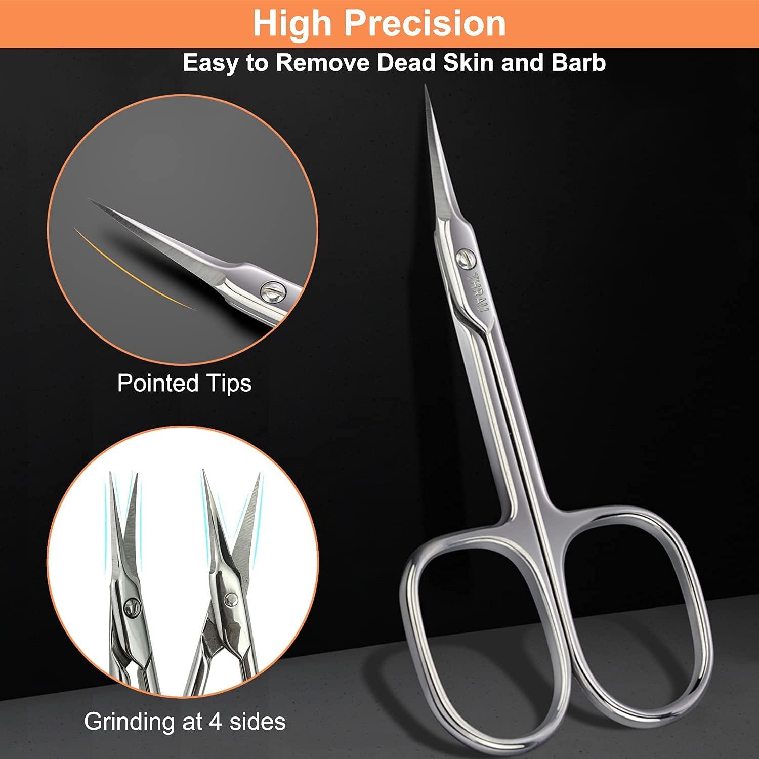 THRAU Cuticle Scissors Extra Fine for Women and Men, Profession Stainless  Steel with Precise Pointed Tip Grooming Blades, Manicure, Pedicure, or Trim  Nail, Eyebrow, Eyelash, and Dry Skin