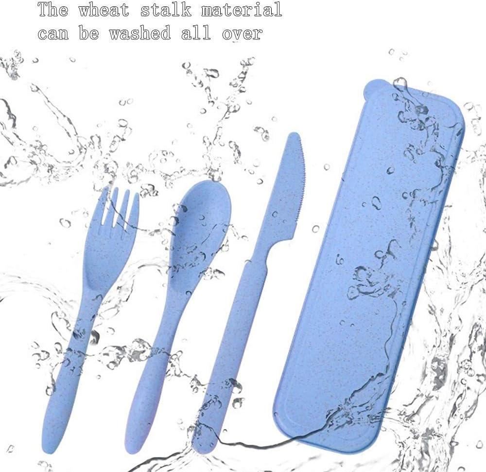 Reusable Travel Utensils Set with Case, 4 Sets Wheat Straw Portable Knife  Fork Spoons Tableware, Eco-Friendly BPA Free Cutlery for Kids Adults Picnic