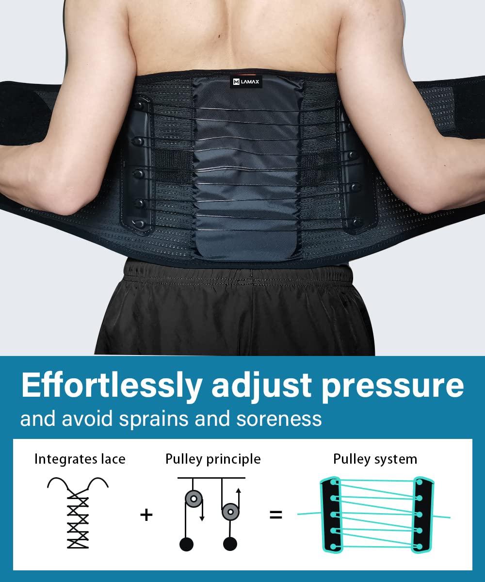 LAMAX Lower Back Brace Immediately Relieve Back Pain Disc Herniation Lumbar  Muscle Strain Breathable Mesh Fits Waist-Good Support Adjustable-M/L/XL for  Men and Women black Large