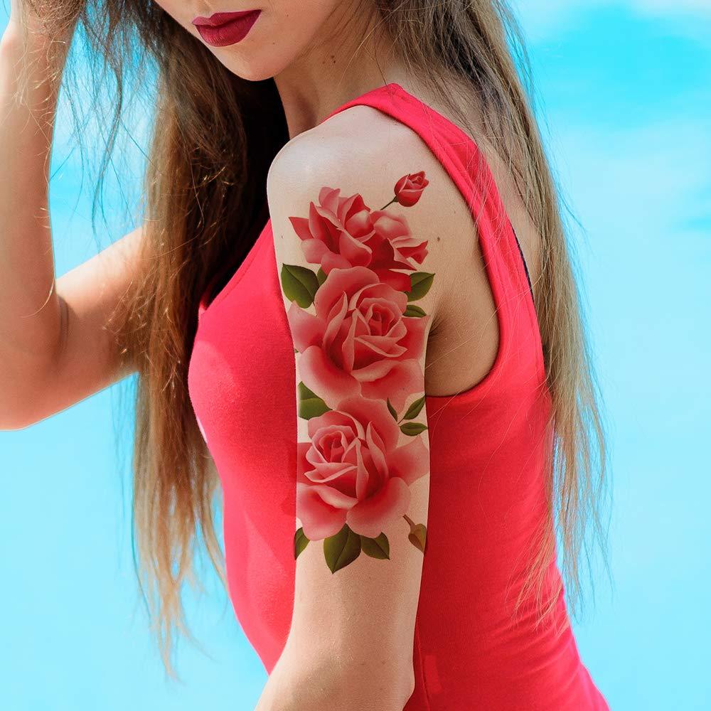 Large Rose Peony Temporary Tattoo Sleeves for Women Waterproof Colorful Stickers for Shoulder