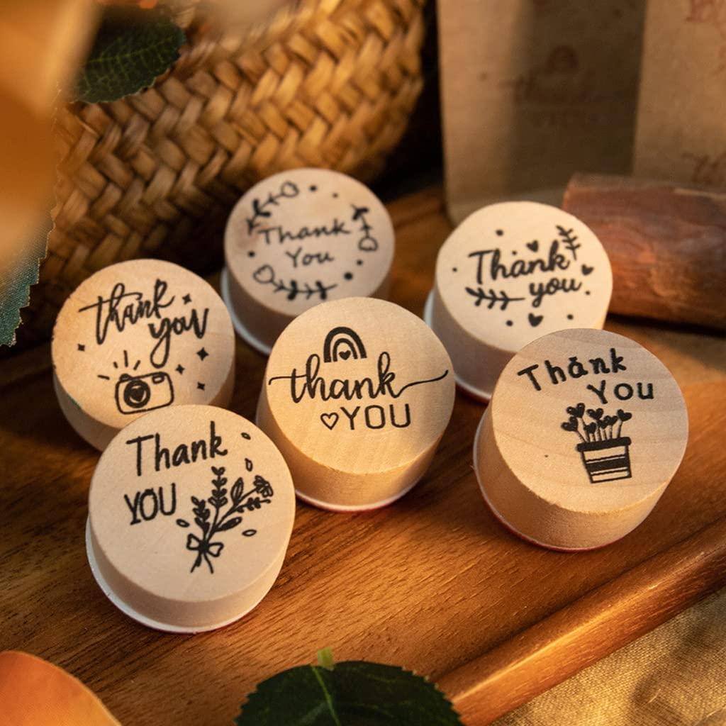 6 Pcs Wooden Stamps Set round Rubber Stamps for Card Making Happy