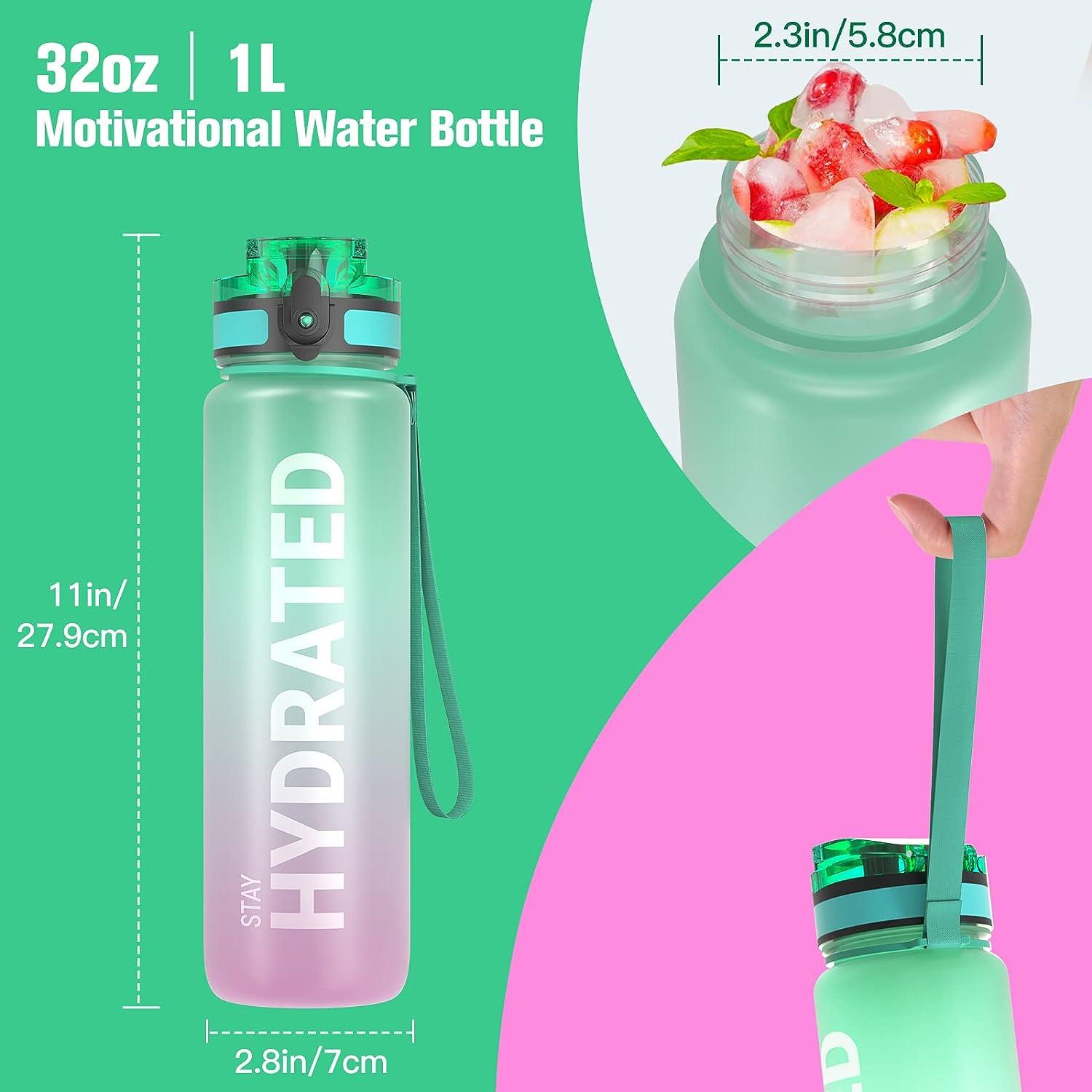 Motivational Water Bottle BPA Free 1L/32oz Jug with Straw and Time Tracker