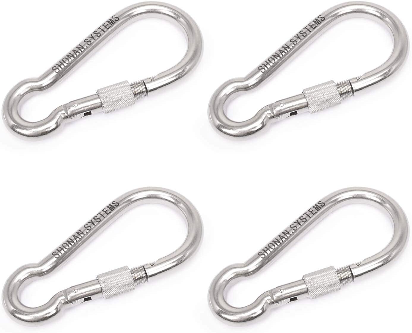 SHONAN 3.1 Inch Large Locking Carabiner 4 Pack Heavy Duty Stainless