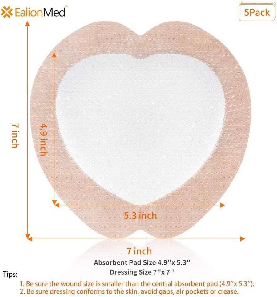 Silicone Sacral Foam Dressing (7''x7'') 5 Pack High Absorbency
