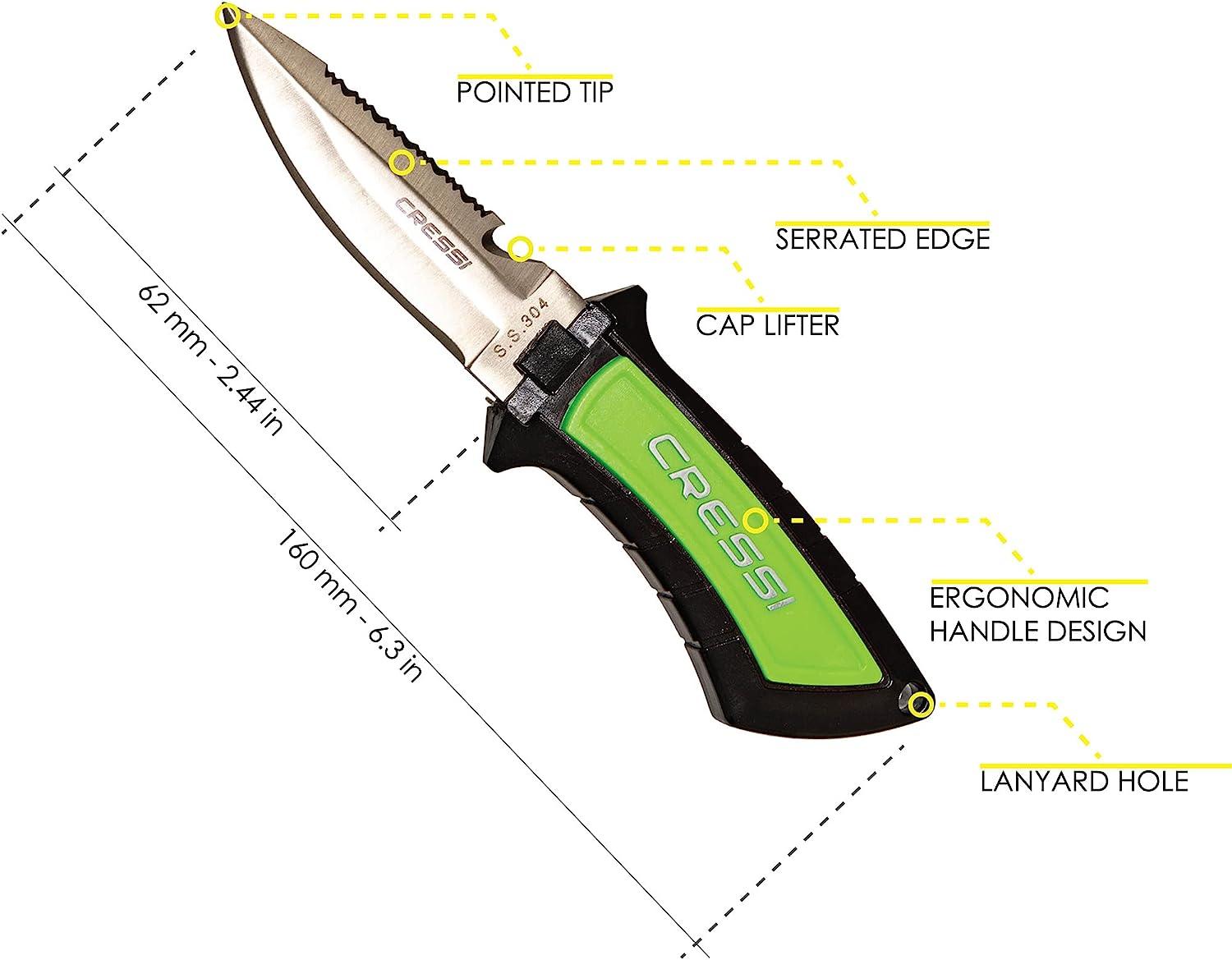 Cressi Short Blade Knife for Scuba Diving and Spearfishing with  Quick-Release Sheath & Hose Holder - Lima: designed in Italy Lime