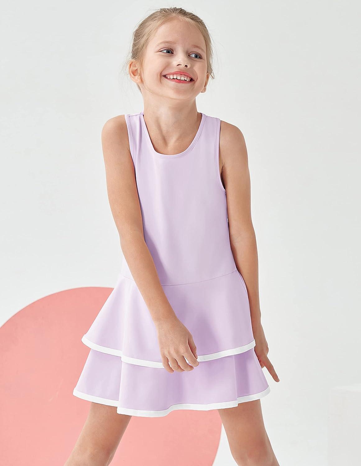 JACK SMITH Youth Girls Tennis Dresses with Shorts Golf Sleeveless Outfit  School Sports Dress Pockets Light Purple 6 Years