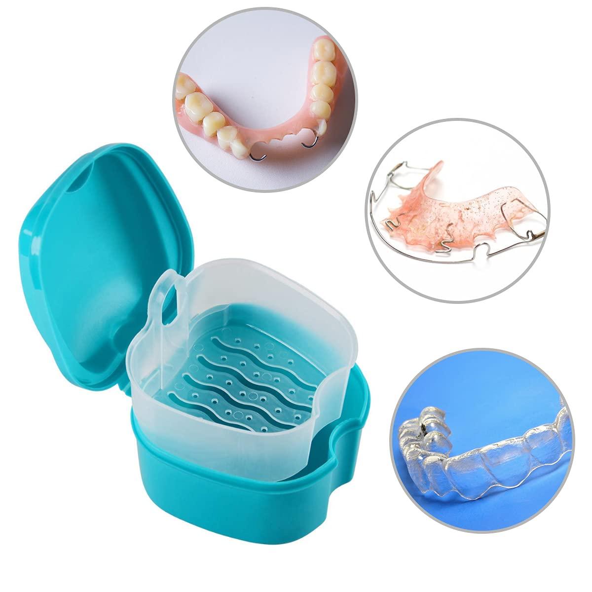 Denture Bath Case Cup with Denture Cleaner Brush & Retainer Holder Box