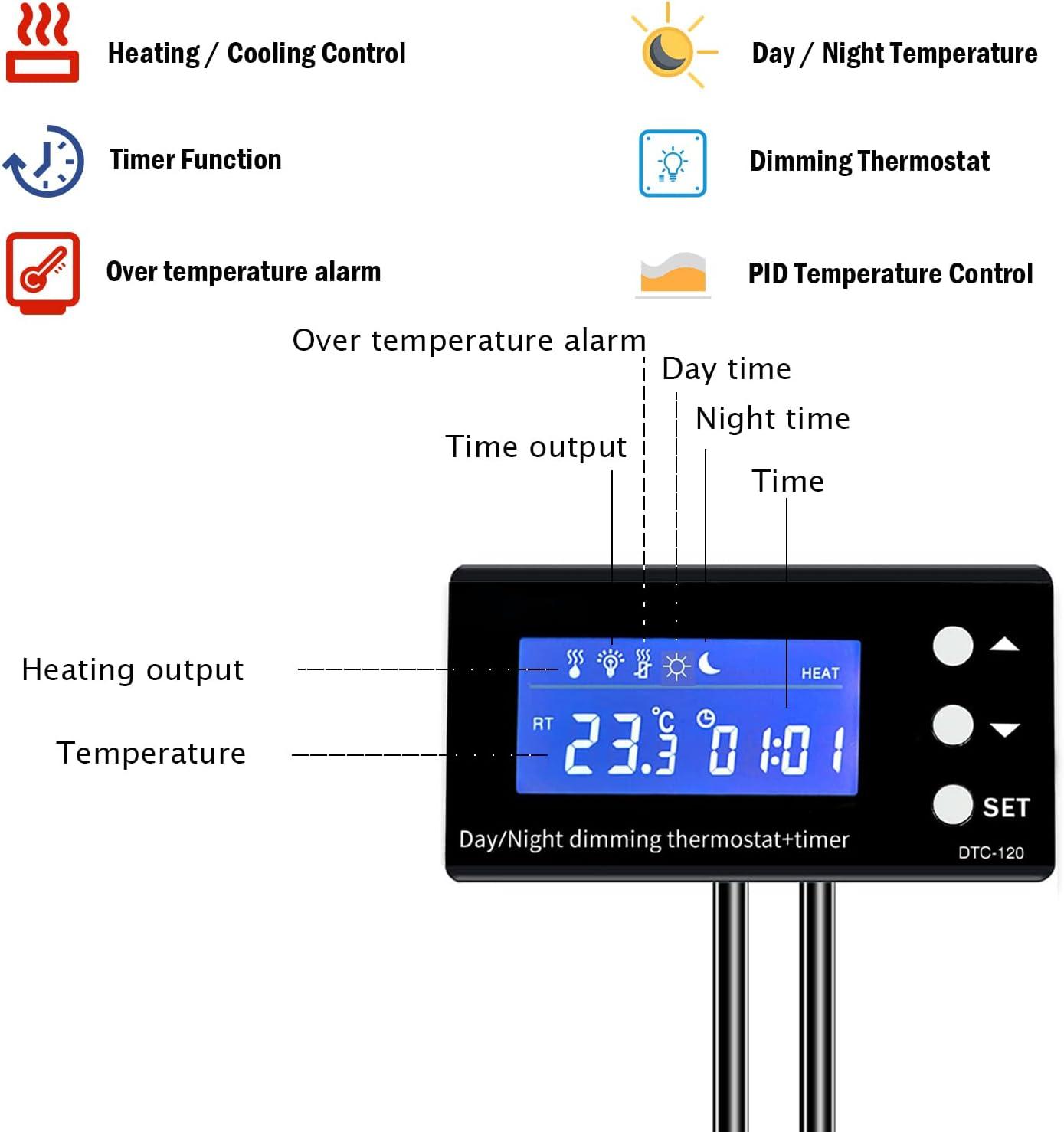 XIEHUZA Digital Dimming Thermostat Day & Night Timer | Reptile ...