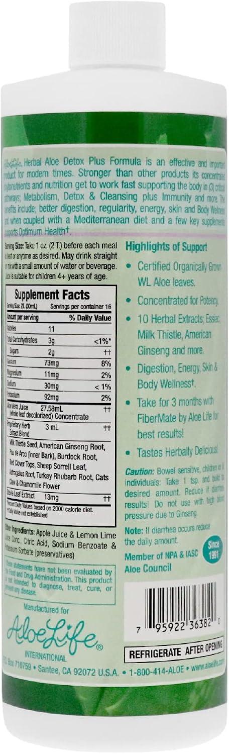 Aloe Life Detox Plus Formula - Aloe Vera Juice Cleanse for Gut Health &  Digestion | Herbal Detox Supplement (Lemon Lime 16oz