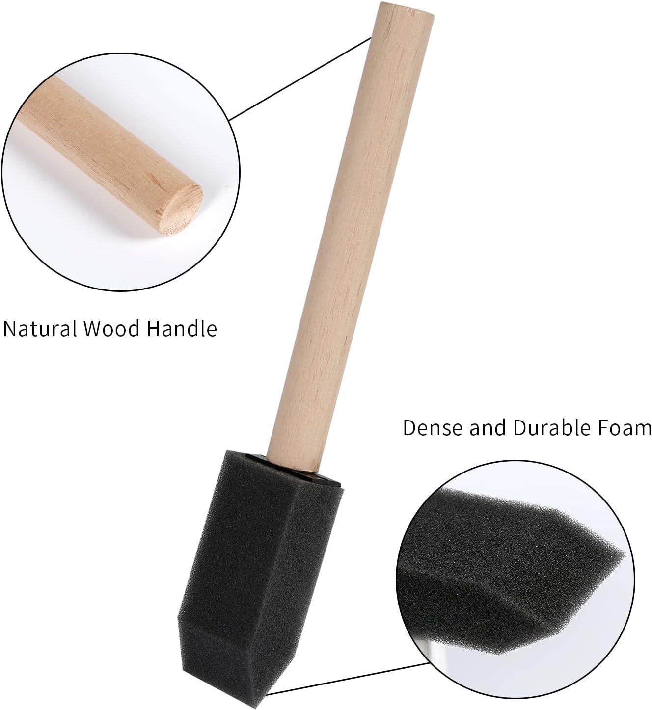 50 Pack 1 Inch Foam Sponge Wood Handle Paint Brush Sponge Brushes