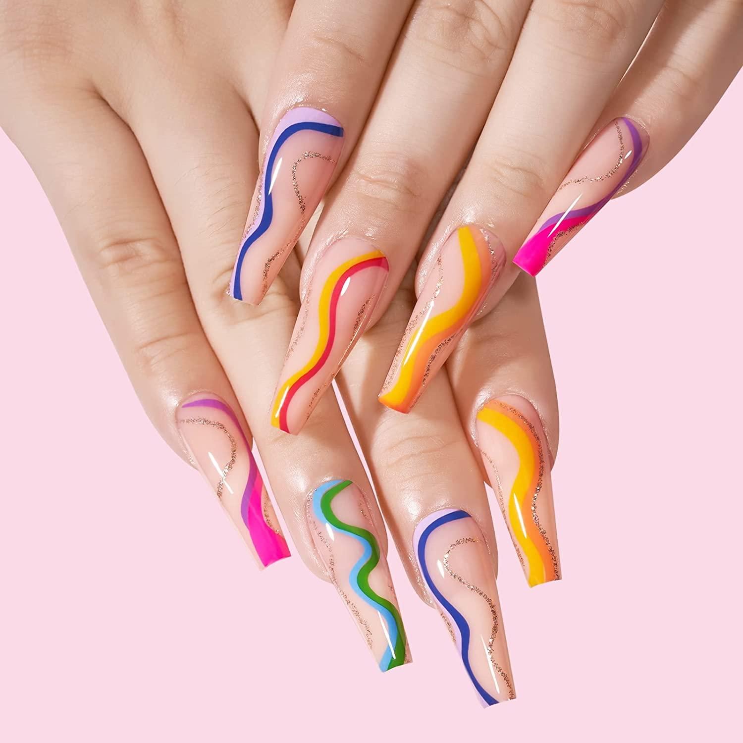 Coffin Press On Nails ECBASKET 24pcs Long Press on Nails, Acrylic