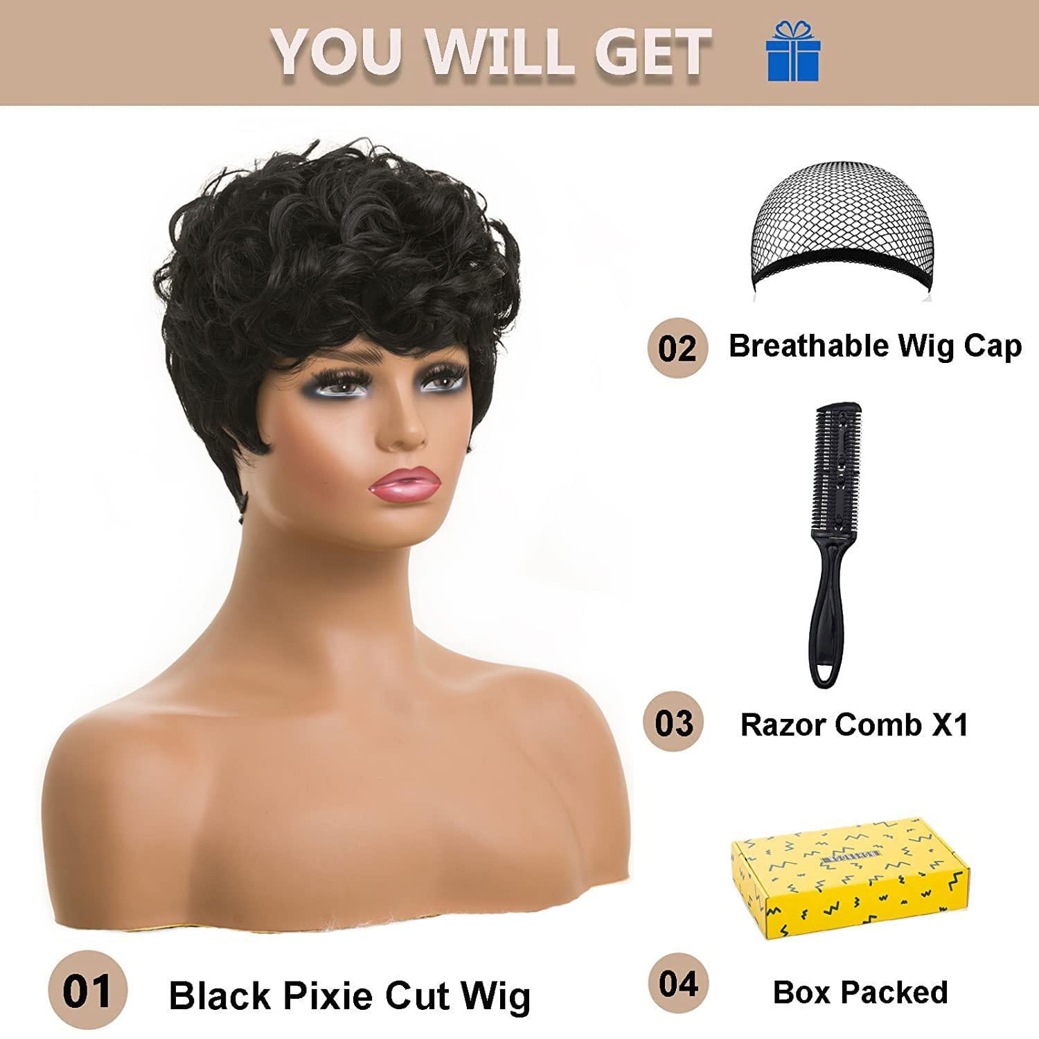 Black Pixie Cut Wig Short Pixie Wigs for Women Short Black Curly Pixie