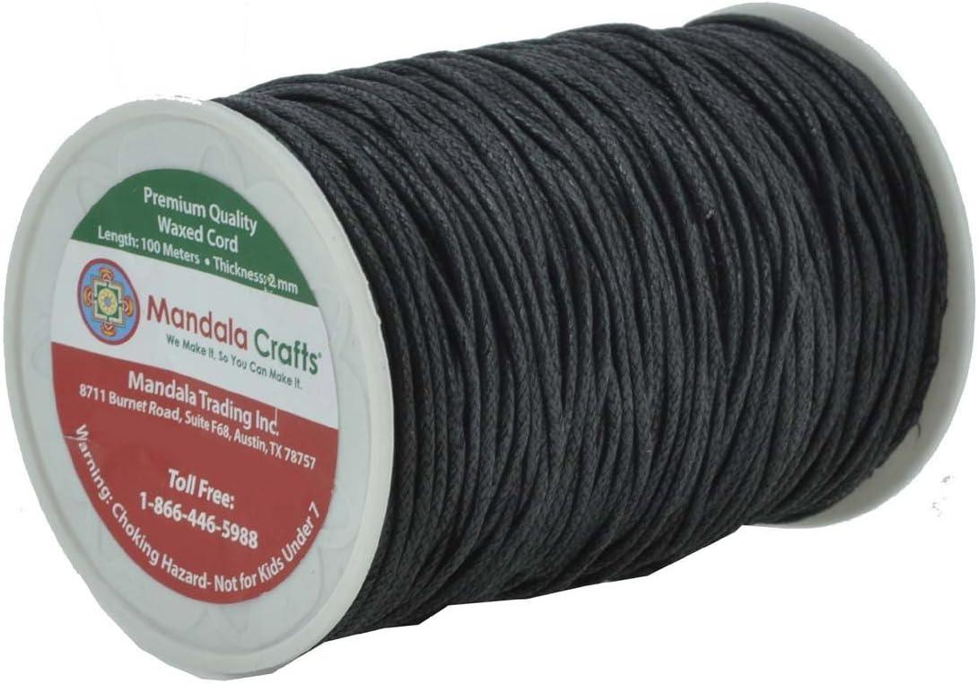 Mandala Crafts Size 2mm Black Waxed Cord for Jewelry Making - 109 Yds Black  Waxed Cotton Cord for Jewelry String Bracelet Cord Wax Cord Necklace String  Black 2mm 109 Yards