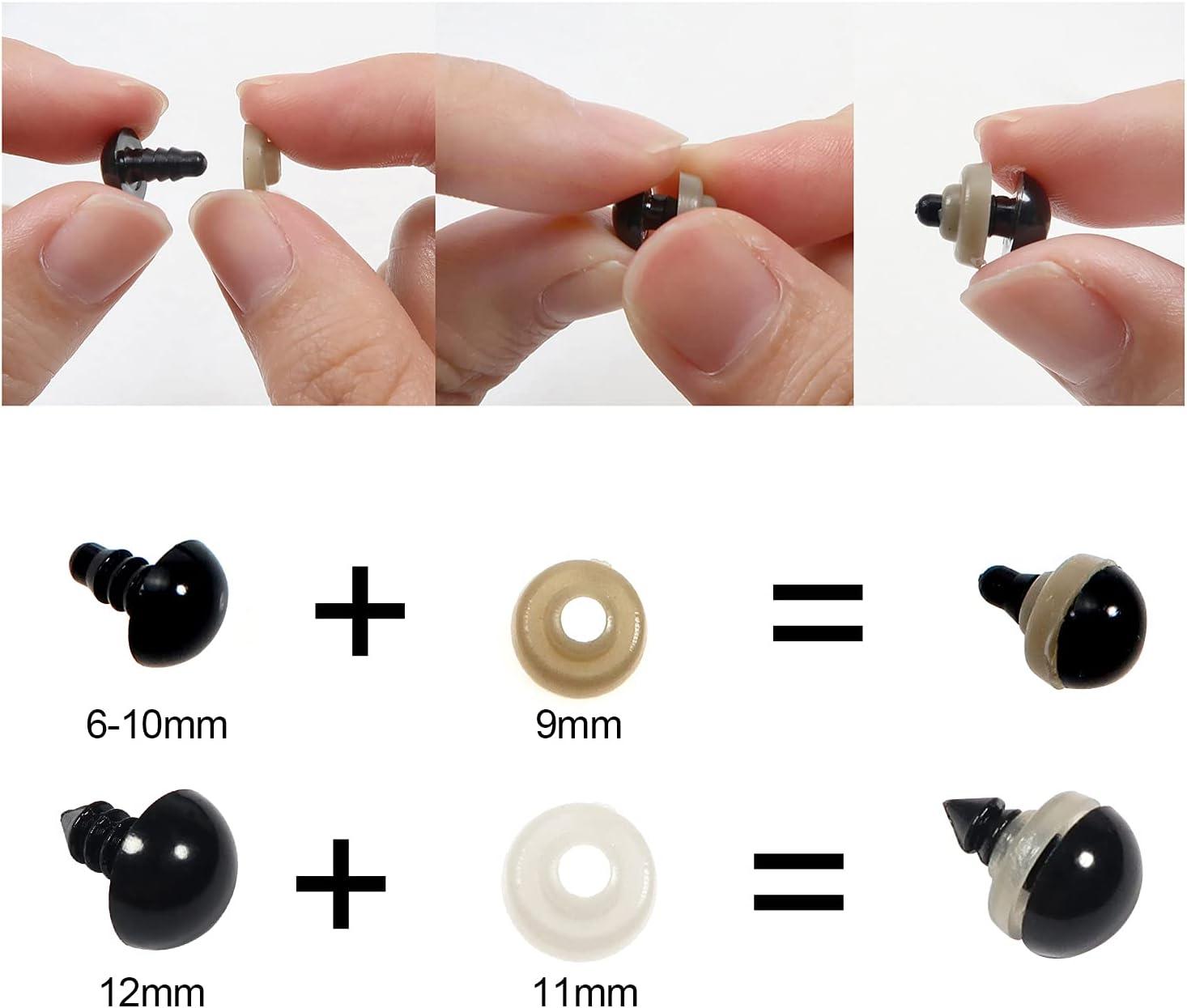 TOAOB 150pcs Black Plastic Safety Eyes with Washers 6mm 8mm 9mm