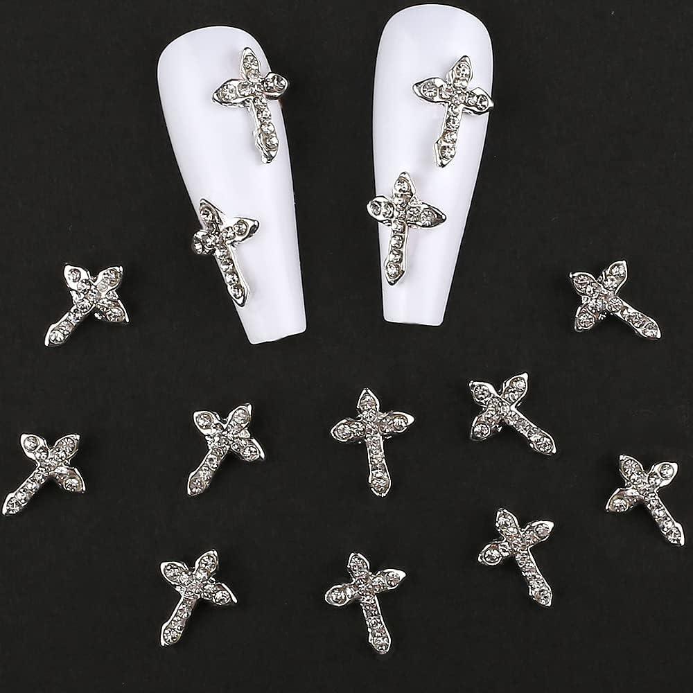 WOKOTO 20 Pcs Dangle Cross Nail Charms Silver Nail Charms for Nail Art  Jewels Luxury Nail Rhinestones and Pearls Decorations for Nails Designs  Charms 3D Cross Charms for Acrylic Nails Gems for
