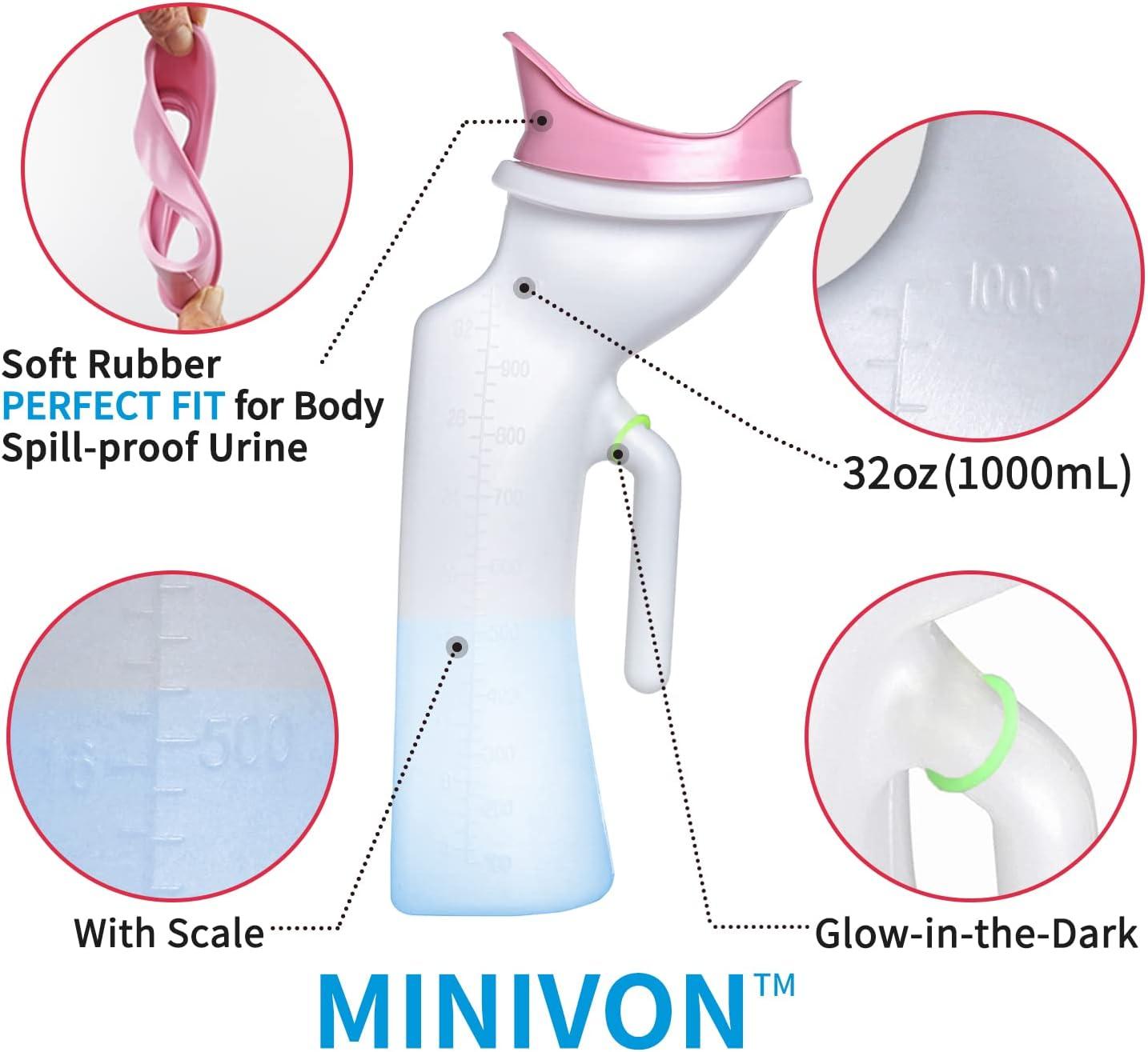 MINIVON Female Urinal for Women 32oz/1000mL Pee Bottle Bedside, Glow