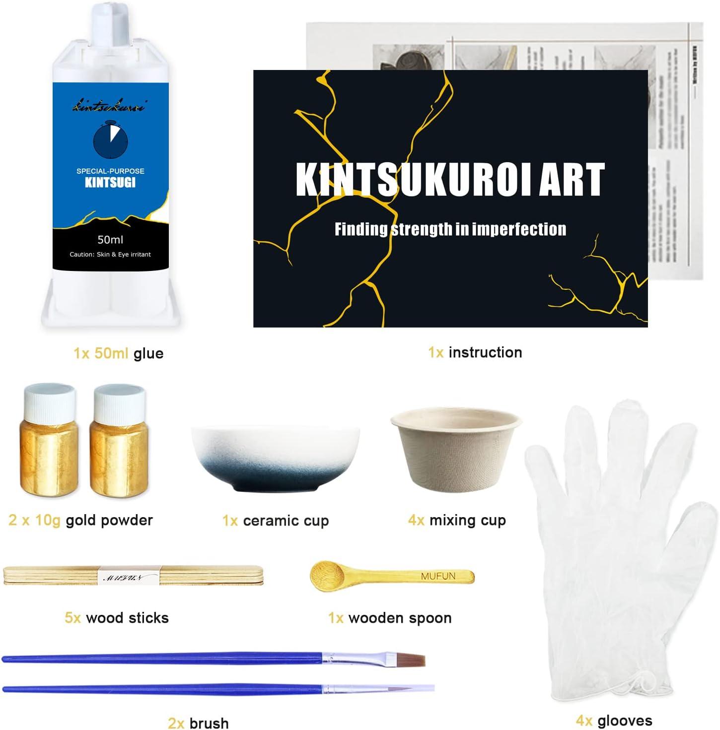 Kintsugi Repair Kit, Repair Your Meaningful Pottery with Gold Powder 50ml  Glue, Japanese KINTSUGI Ceramic Repair Starter Kit- an Practice Ceramic  Cups
