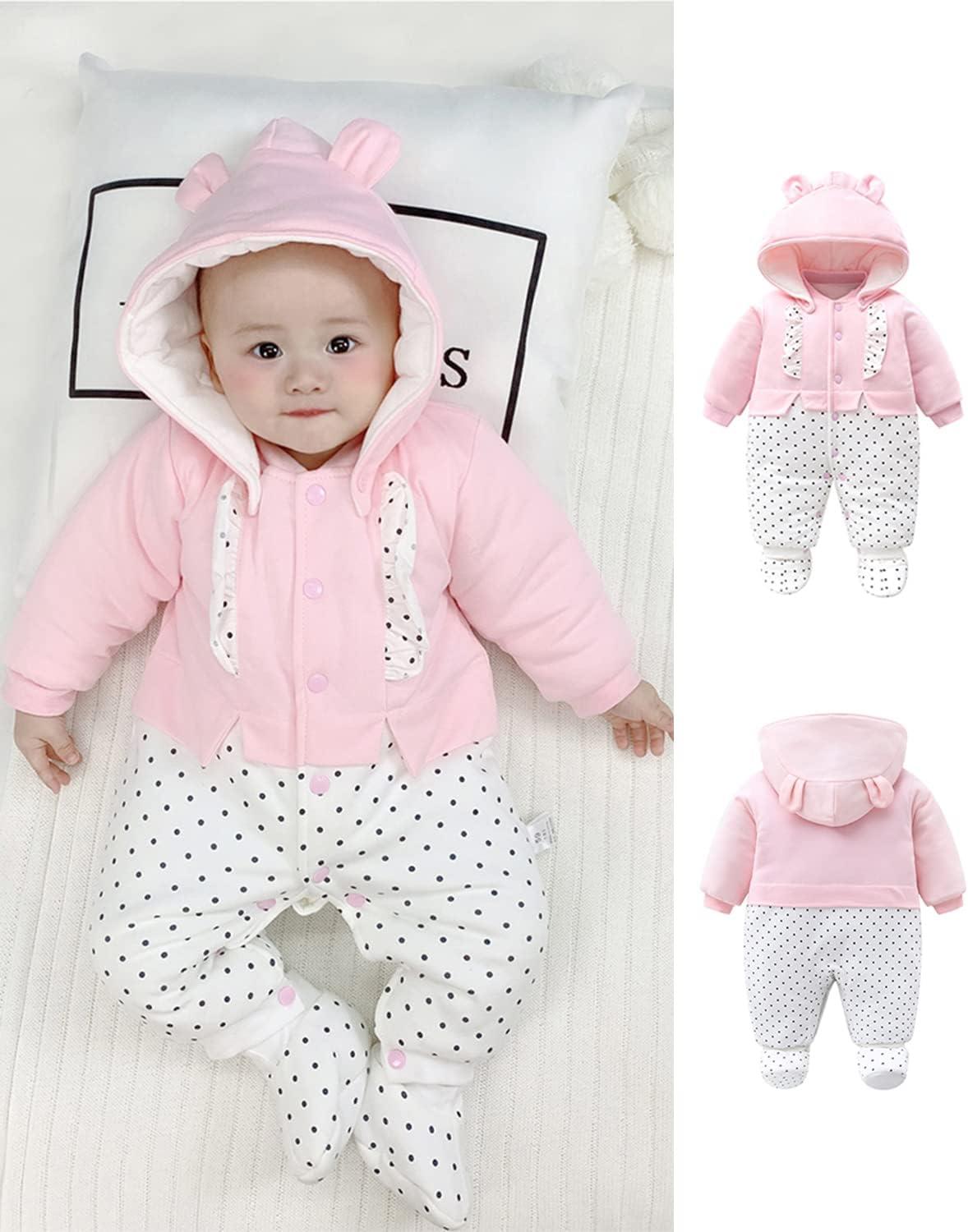 Baby Girls Snowsuit Romper with Detachable Hood, Footies, and Warm Cotton  Material - Pink Winter Outfit for Newborn (9-12 Months) | Buy Now with  Express International Delivery | GoSupps.com