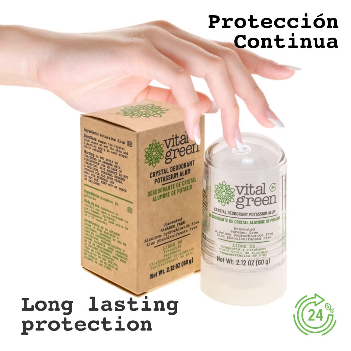Vital Green Crystal Potassium Alum Deodorant Unscented Mineral Deodorant for Men, Women, and