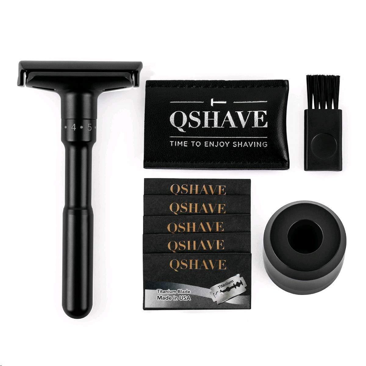 QSHAVE Adjustable Double Edge Safety Shaving Razor Deluxe Set (Razor