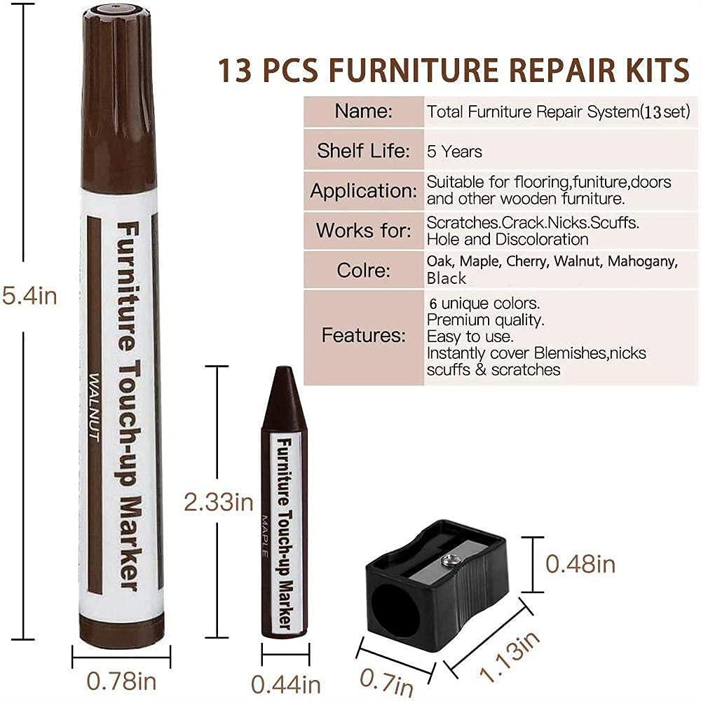 Furniture Repair Kit Wood Markers Set of 13 Markers and Wax Sticks with Sharpener Kit, for