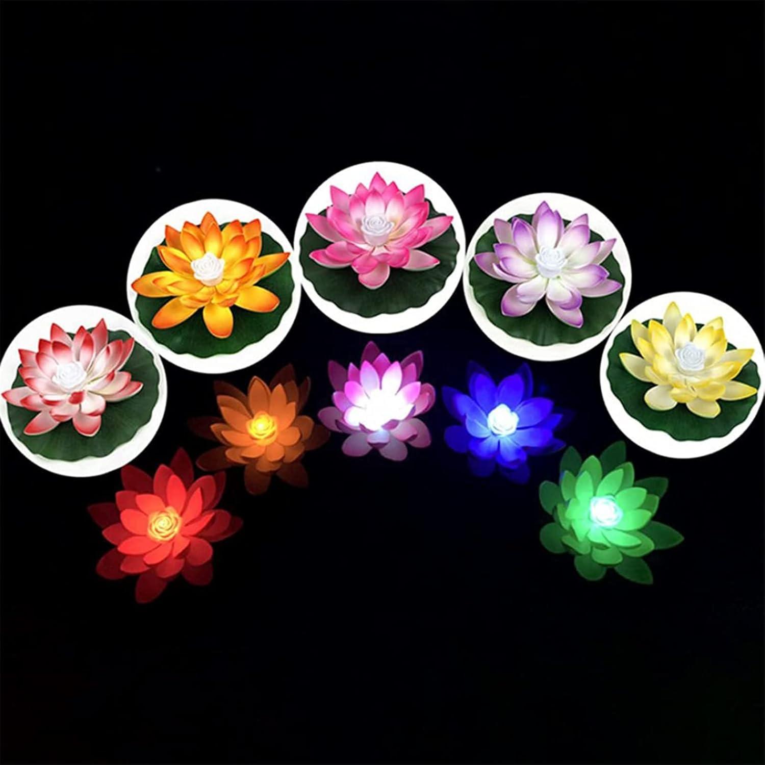 Yeehliny LED Waterproof Floating Lotus Lights Solar Water Lily Night