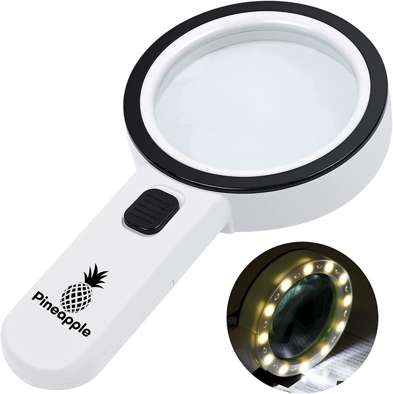 Pineapple LLC Magnifying Glass with Light 30X Handheld Large Magnifying
