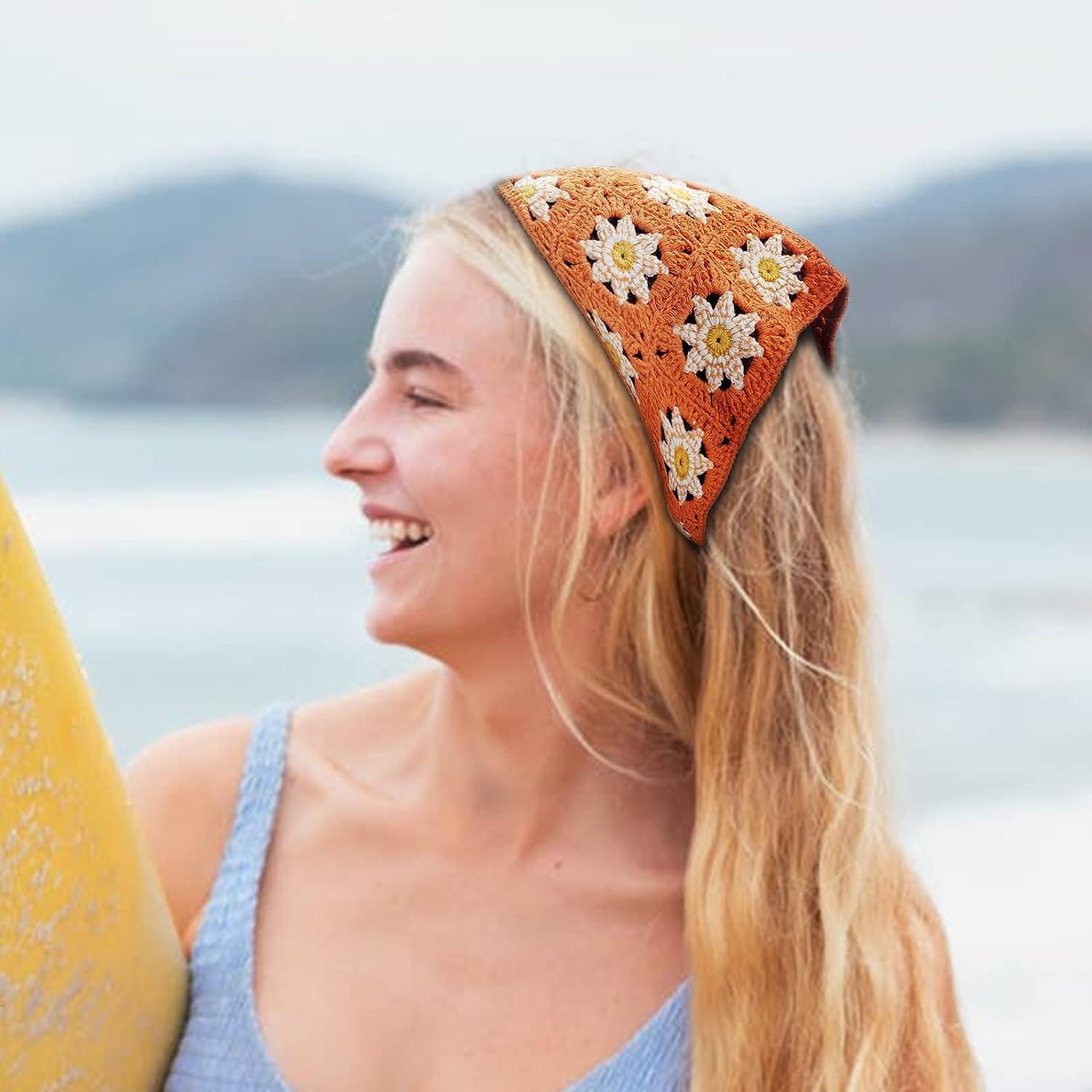 Floral Hair Scarf: Cute Boho Daisy Headband in Orange