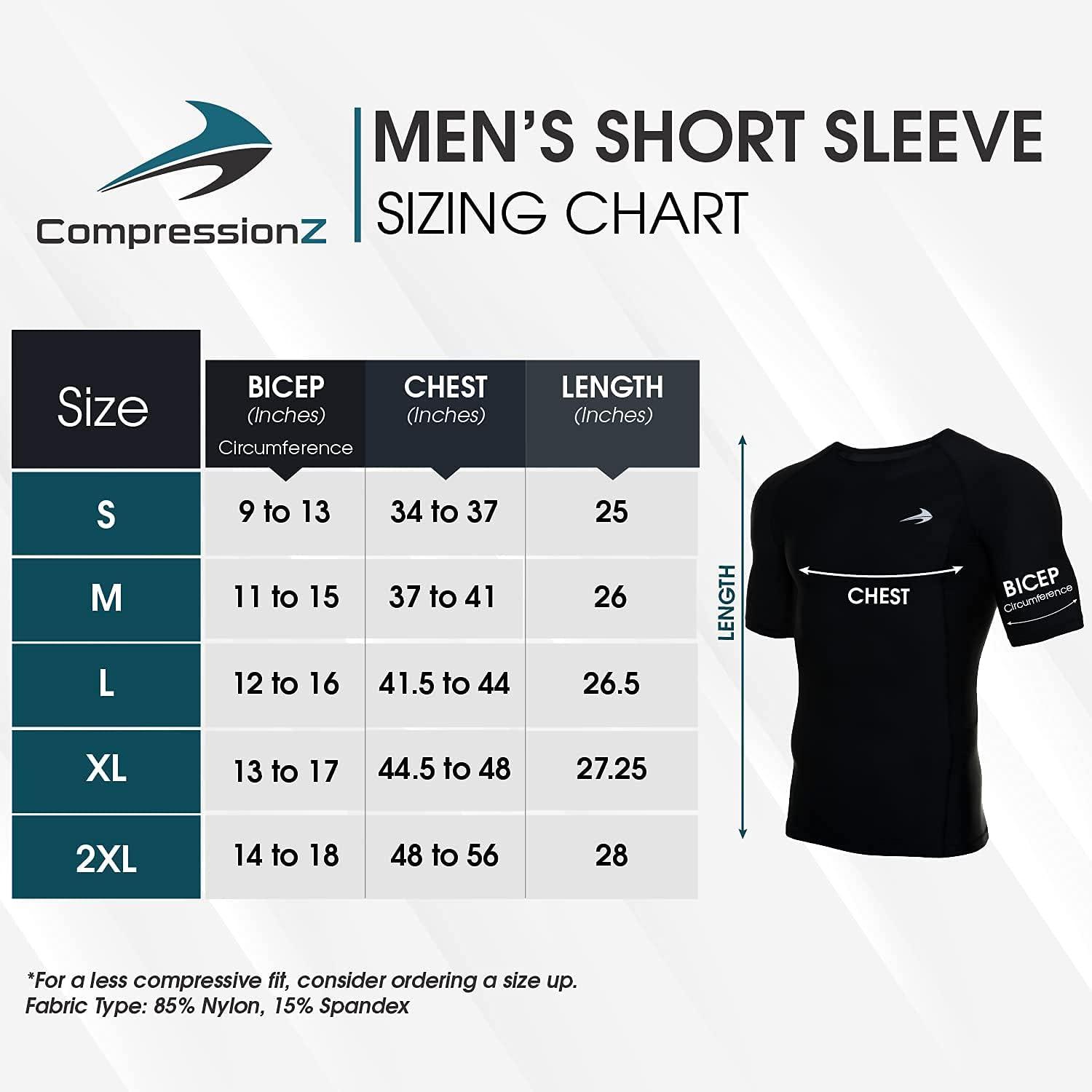 CompressionZ Men's Short Sleeve Compression Shirt - Athletic Base Layer  Black X-Large