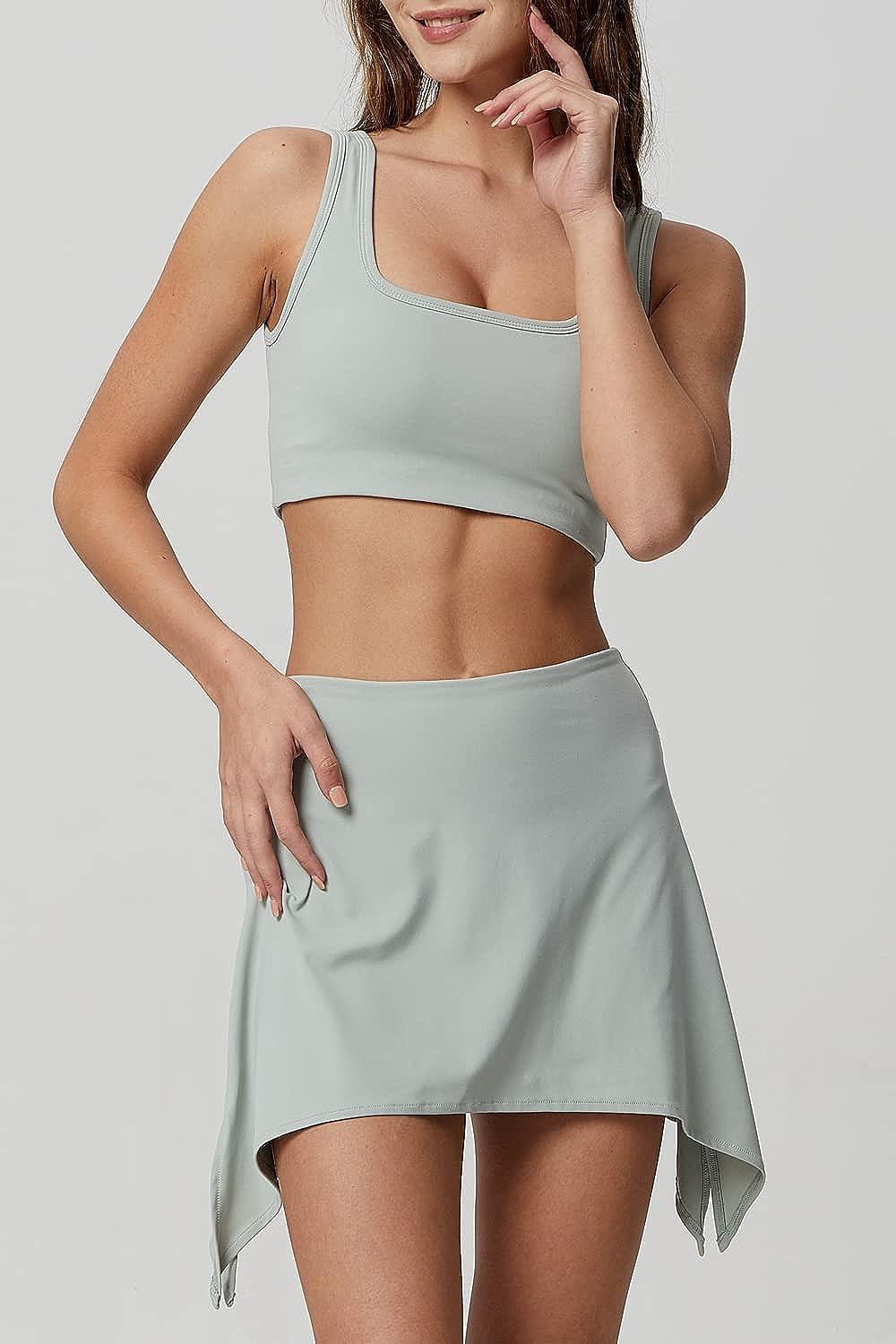 QINSEN Women's Two Pieces Active Dress Sports Bra Tank Top Built in Shorts Mini Skirt Active Dresses Small Light Green QINSEN Women's Two Pieces Active Dress Sports Bra Tank Top Built in Shorts Mini Skirt Active Dresses Small Light Green