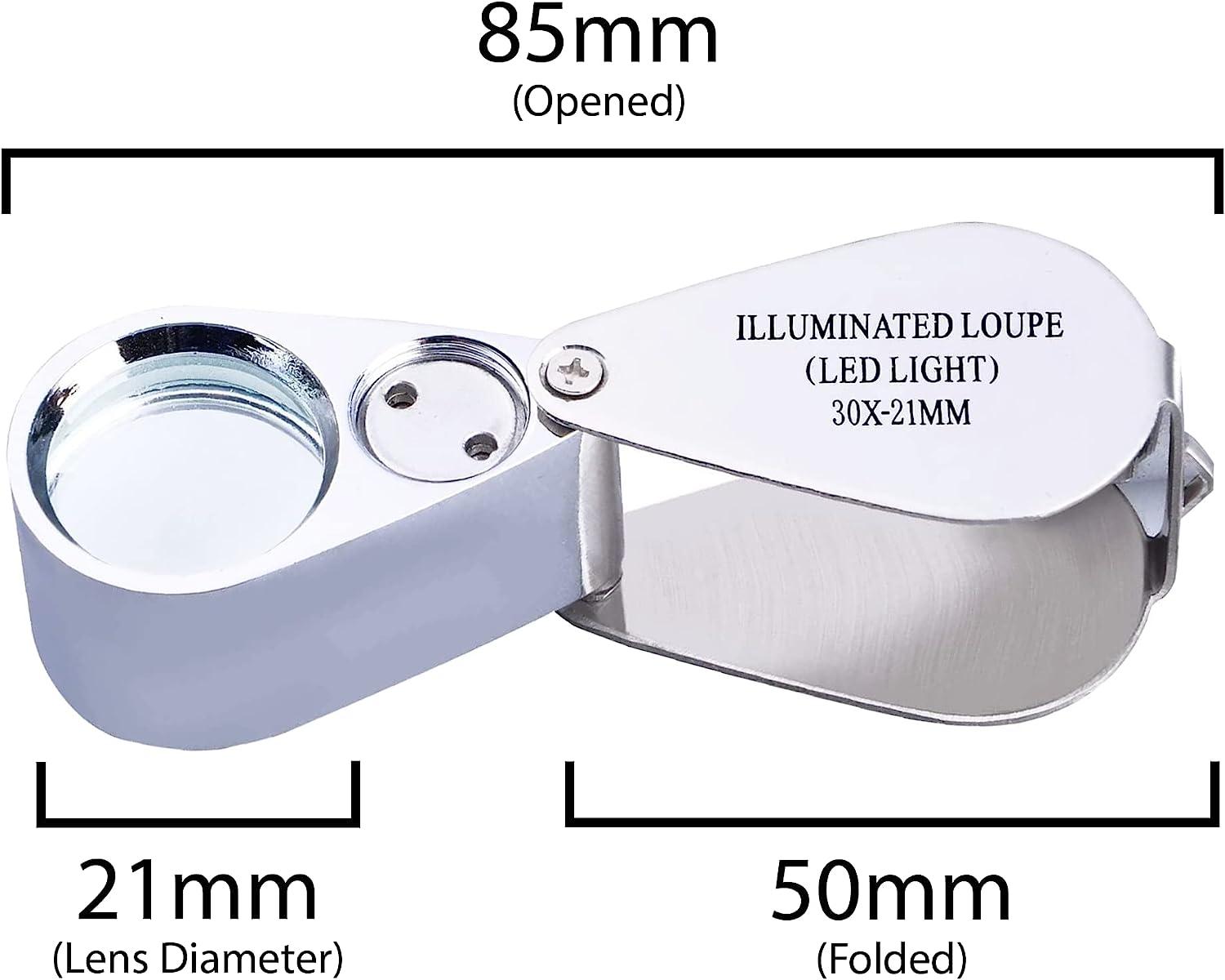 30X Jewelers Loupe Magnifying Glass with Light, Jewelry Magnifier Eye Loop,  Metal Pocket Magnifying Glass for Jewelry, Plants, Diamonds, Gems, Coins 