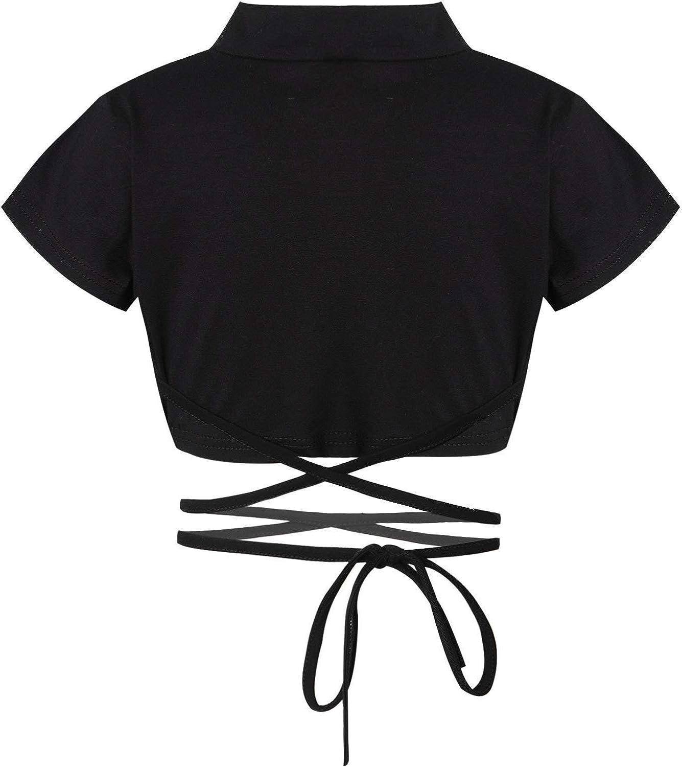 Kaerm Kids Girls Long Sleeves Mock Neck Crop Top Athletic Shirts Hip Hop  Jazz Dance Clothes Black Short Sleeves 8-10