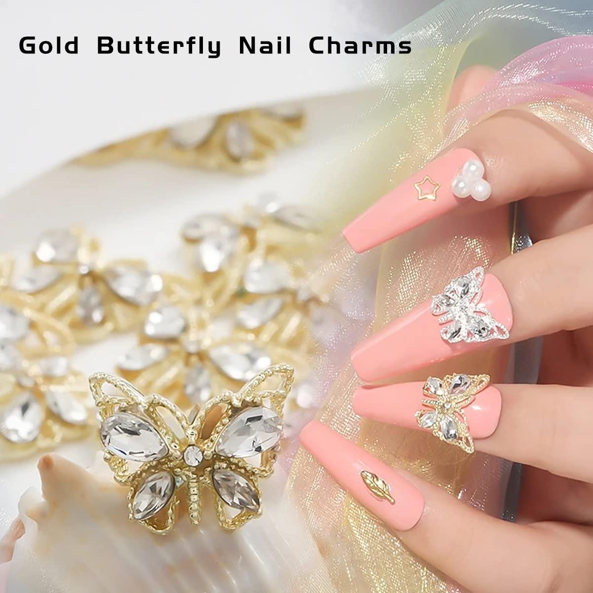  Puntas de uñas cortas transparentes 3D Nail Diamonds Art Charms  Nail Gold Charms para uñas acrílicas, diamantes de imitación, gemas de uñas  y cristales, joyas de uñas, diseño de piedras de