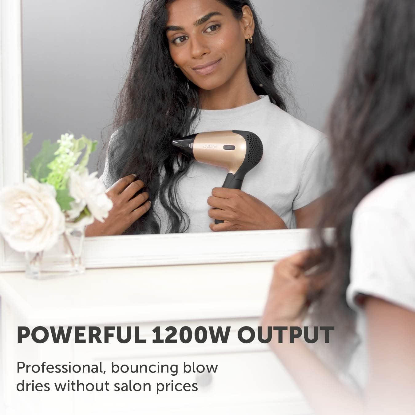 Carmen C80020 Noir Travel Hair Dryer - 1200W Black/Rose Gold with