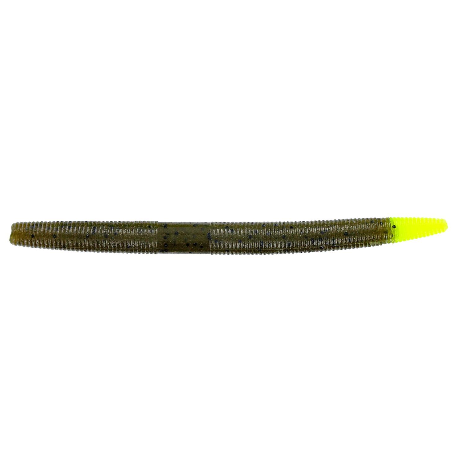 Yamamoto 5 Senko Soft Plastic Worm Bass Fishing Stick Bait Lures, 10 Pack, Green  Pumpkin Pepper Body/Chartreuse Tail