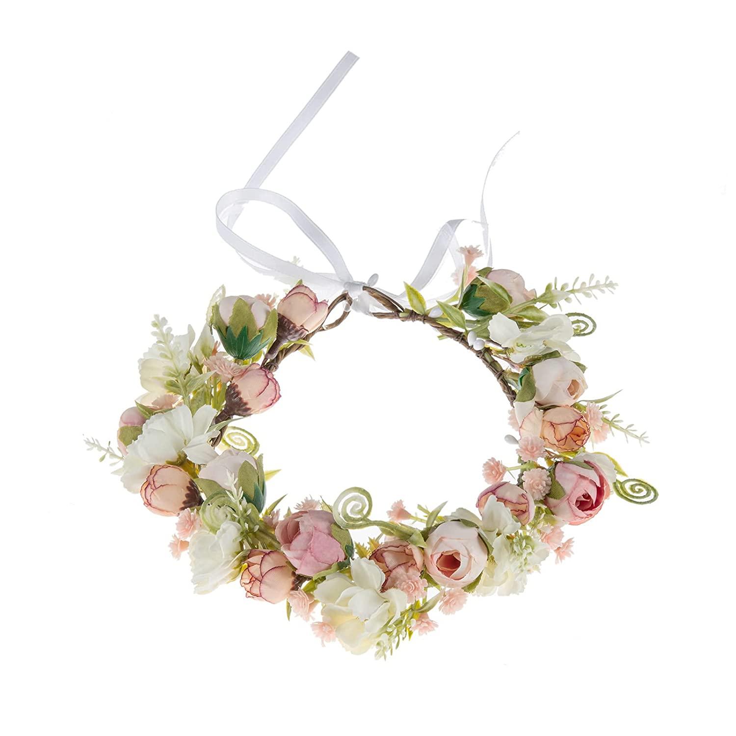 QHFlashbuy Coroncine Fiori per Capelli,Fiori Corona Fascia Capelli con Nastro Regolabile Flower Crown,Fascia per Capelli con Corona di Fiori per Festival Festa(Blue