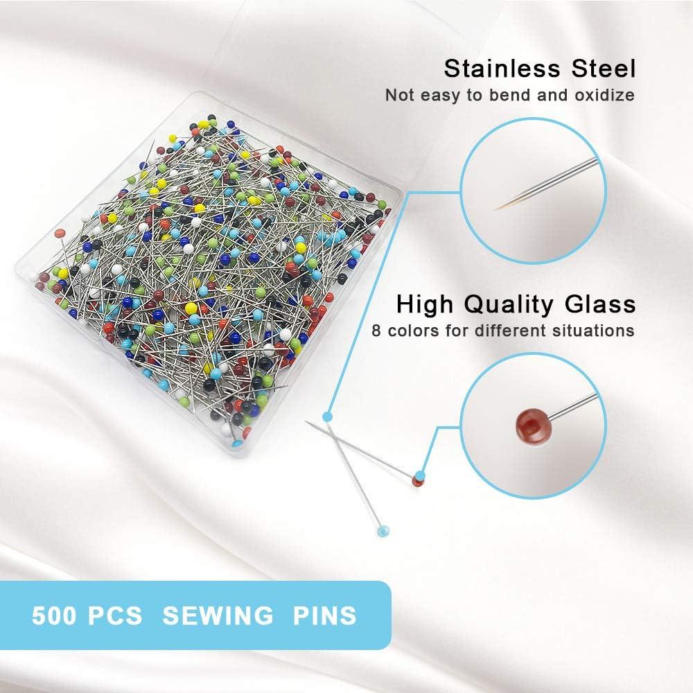 500PCS Sewing Pins for Fabric Straight Pins with Colored Ball