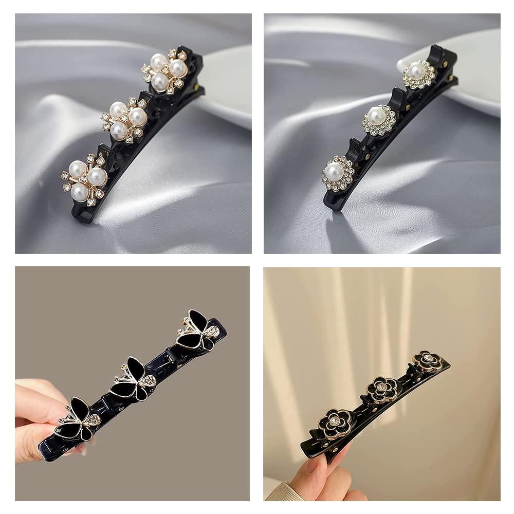 Sparkling Crystal Stone Braided Hair Clips Four-Leaf Clover Chopped Hairpin  Duckbill Clip with 3 Small Clips Braided Hair Clip with Rhinestones for  Women/Girls (1)