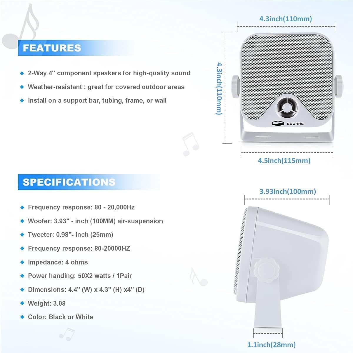 GUZARE Marine Stereo Speaker Package Bluetooth MP3/USB AM/FM Waterproof