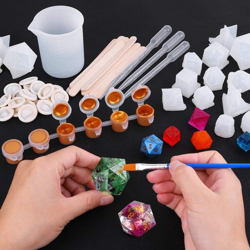 Resin Dice Molds, Shynek 19 Styles Polyhedral Game Dice Molds Set with  Silicone Dice Mold, Mixing Sticks, Measuring Cup, Droppers, Acrylic Paints  Set for Epoxy Resin Dice Making