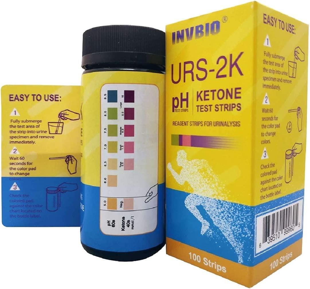 INVBIO pH+Keto 2in1 Urine Test Strips 100ct Monitor Ketosis, pH